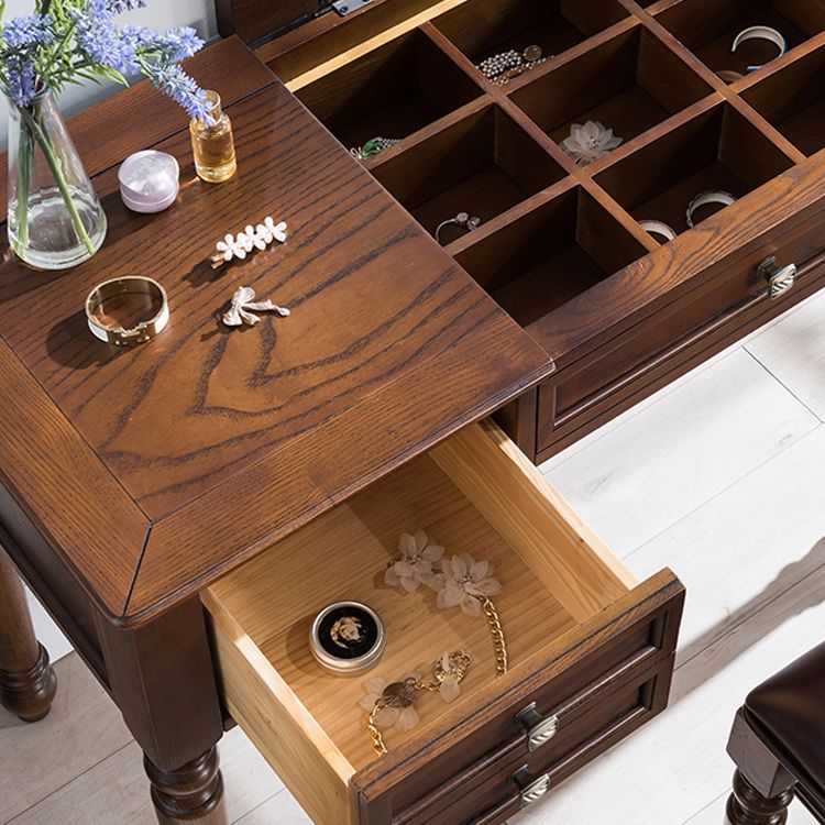 30.7" Height 2-Drawer Brown Solid Wood Dressing Table Mirror Makeup Vanity