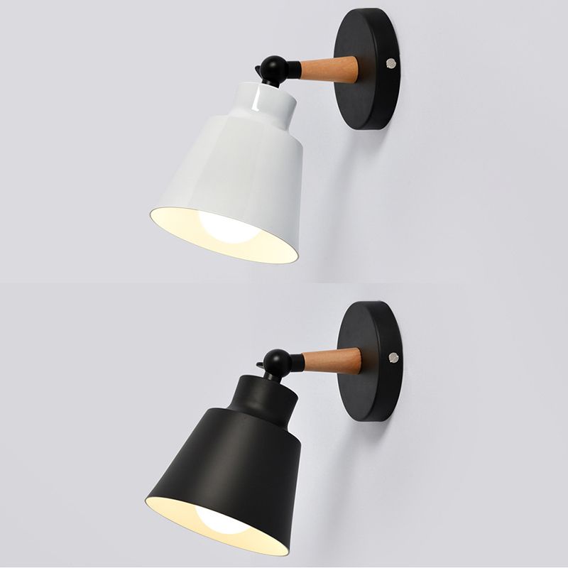 Modern Nordic Single Wall Lamp Wooden Dome Macaron Wall Light with Wrought Iron Shade