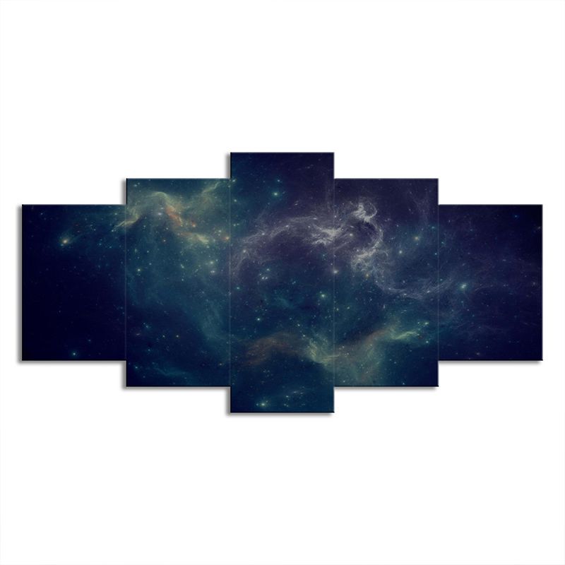 Starry Night Sky Canvas Art in Dark Blue Kids Style Wall Decor for Bedroom, Multi-Piece