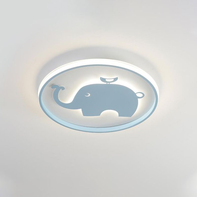 Ring-Flush-Lampe mit blau/rosa Pferd/Elefant-Design, Metall-LED-Cartoon-Deckenleuchte für Kinder