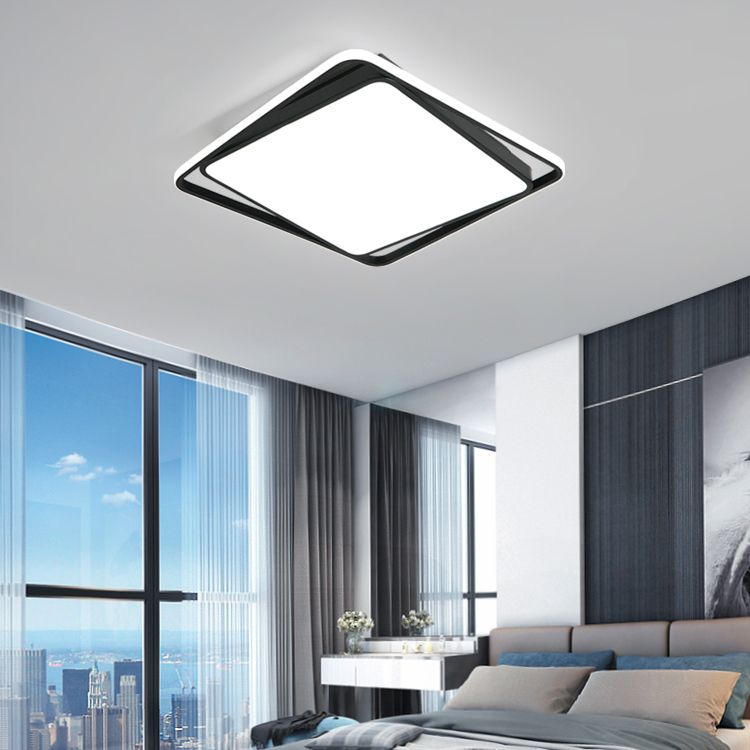 LED Modern Metal Flush Mount Geometric Shape Ceiling Light with PVC Shade for Living Room