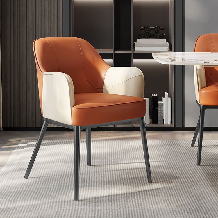 Industrial Style Arm Chair Faux Leather Dining Chair for Bedroom