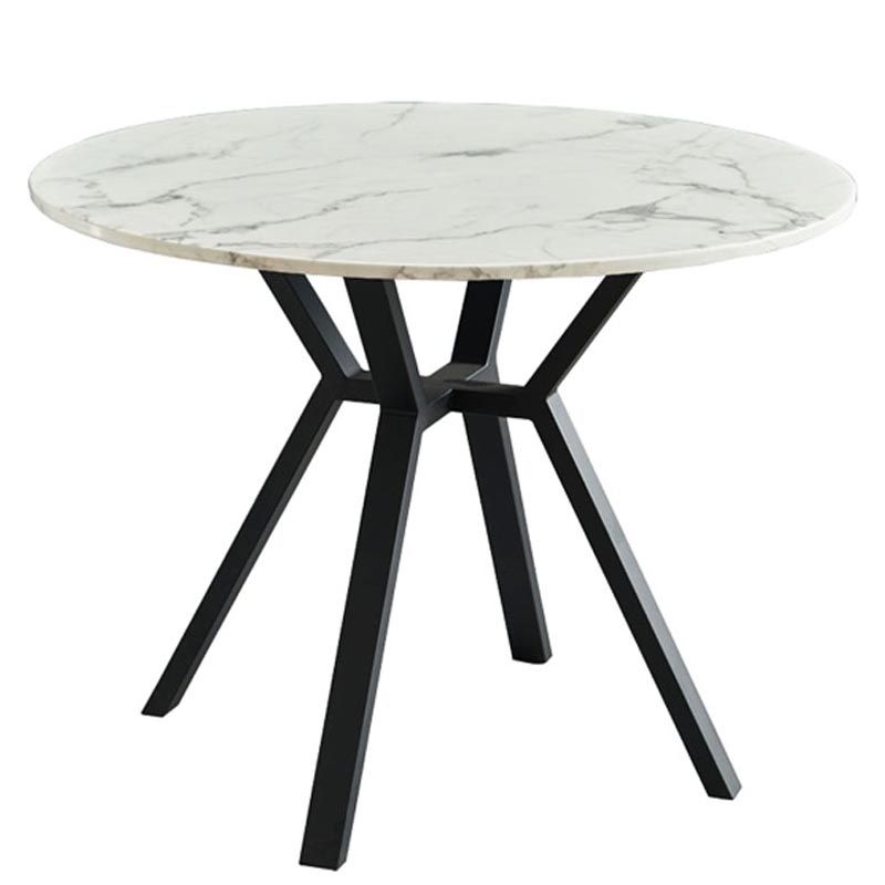 White Stone Top Table Modern Round Black Steel Base Dining Table