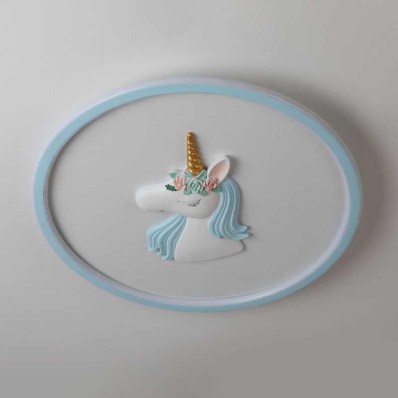 Luminaire encastré à 1 lumière LED en forme de dessin animé en métal licorne pour chambre d'enfant