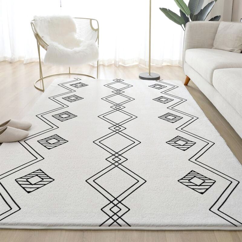 White Line Pattern Rug Polyester Modern Rug Washable Rug for Drawing Room