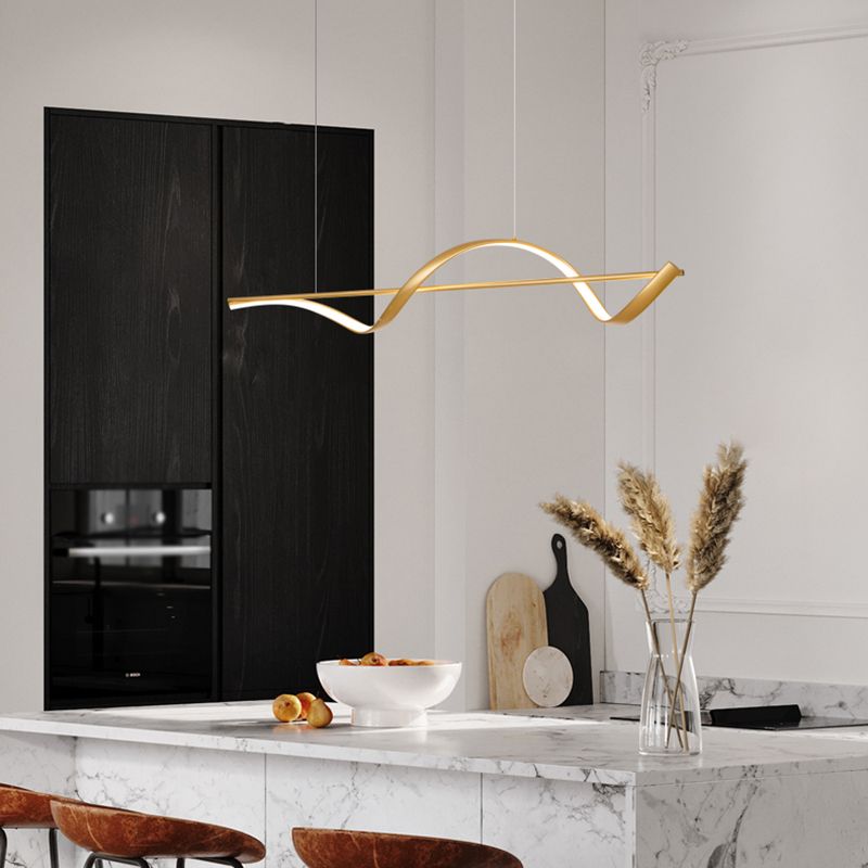 Modern LED Metal Pendant Light Linear Shape Island Light with Silicone Shade for Bedroom