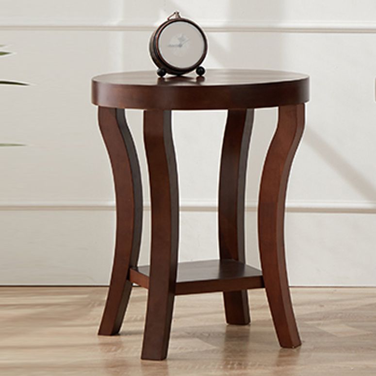 Traditional Round Wood Top Side Table 23.6"tall 4 Legs End Table with Shelf