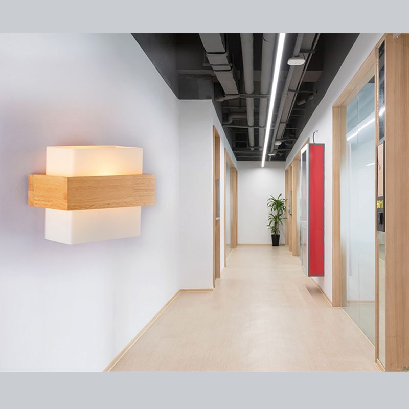 Weißer Glasschatten Einfachheit Holzwandlampe Nordischer Korridortreppe Leuchte
