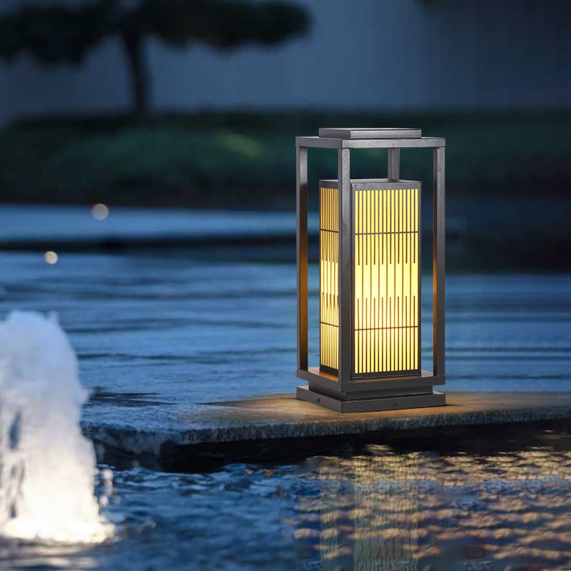 Rectangular Solar Pillar Lamp Black Waterproof Light for Courtyard