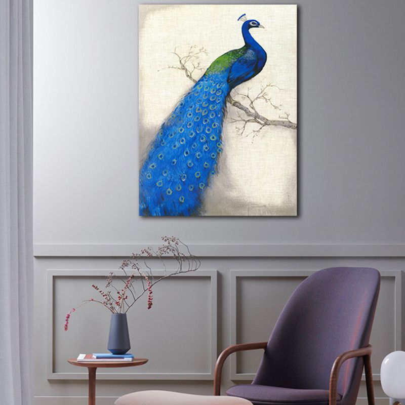 Modern Peacock Graphic Canvas Soft Color Textured Painting for Bedroom, Multiple Sizes