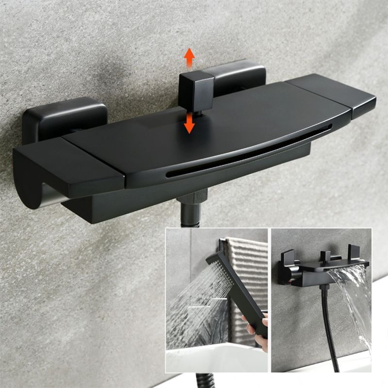 Modern Wall Mounted Metal Tub Filler Double Handles Waterfall Tub Faucet Trim
