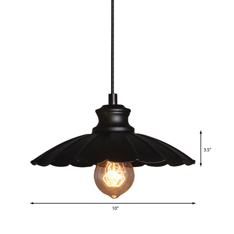 Metallic Black Pendant Lamp Scalloped Shade 1 Light Retro Style Hanging Ceiling Light for Kitchen