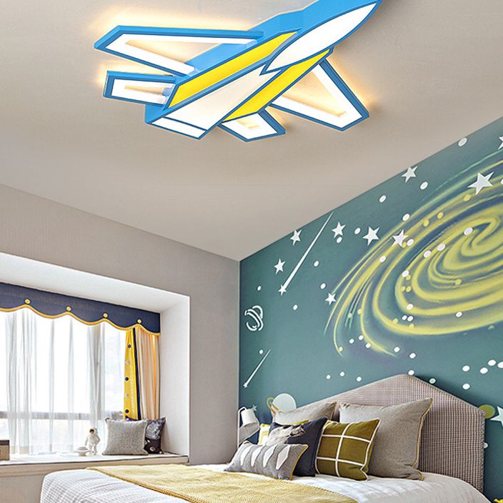 Cartoon Flugzeug Flush LED Deckenleuchte Jungen Kinderzimmer Metall Unterputzleuchte mit Acryl Lampenschirm