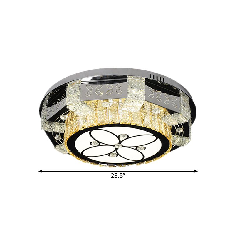 Stainless-Steel Round Ceiling Mounted Light Modern K9 Crystal LED Flush Mount Fixture with Twisted/Oval Pattern