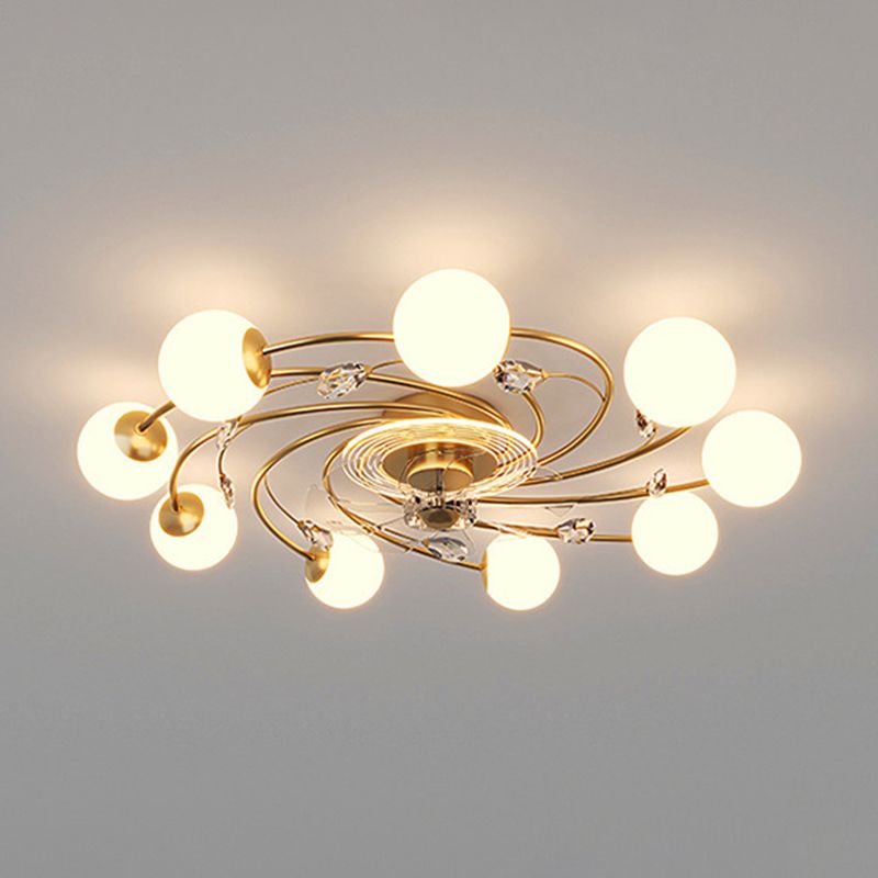 7/10-Light Golden Modernism LED Ceiling Fan Light for Dining Room
