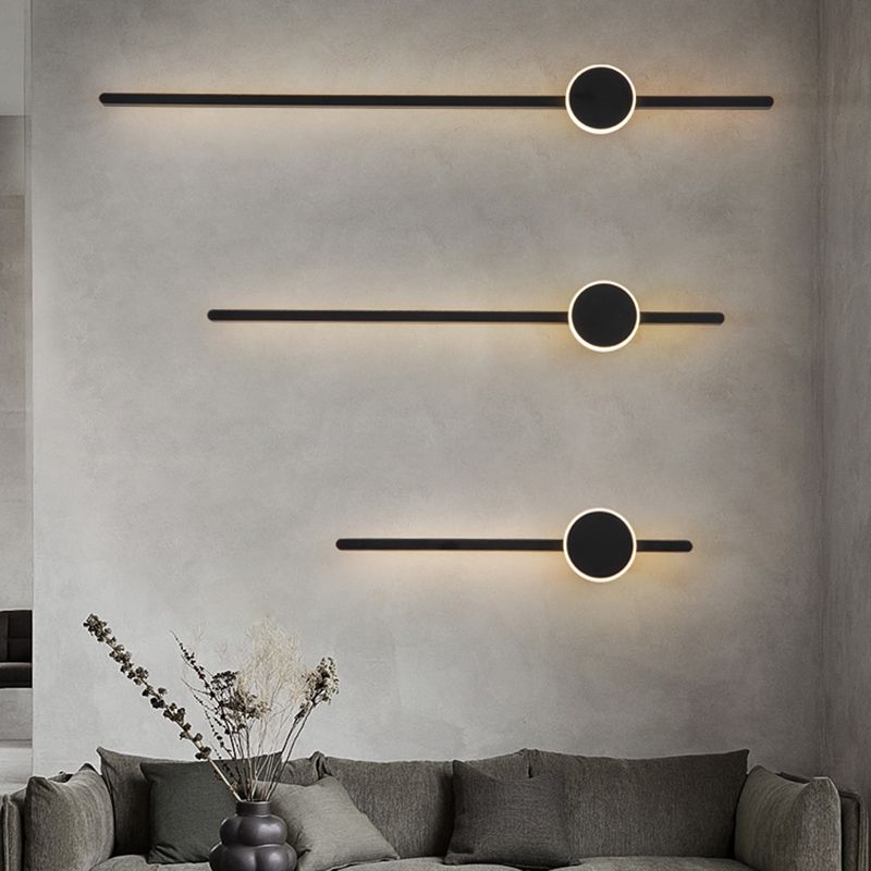 Metal Linear Shape Wall Light Modern Style 2 Lights Wall Mounted Light in Black