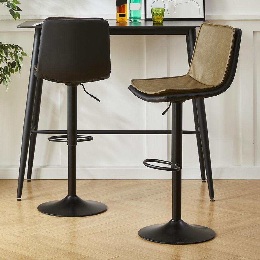 Contemporary Style Leather Adjustable Swivel Bar Stool with Metal Leg