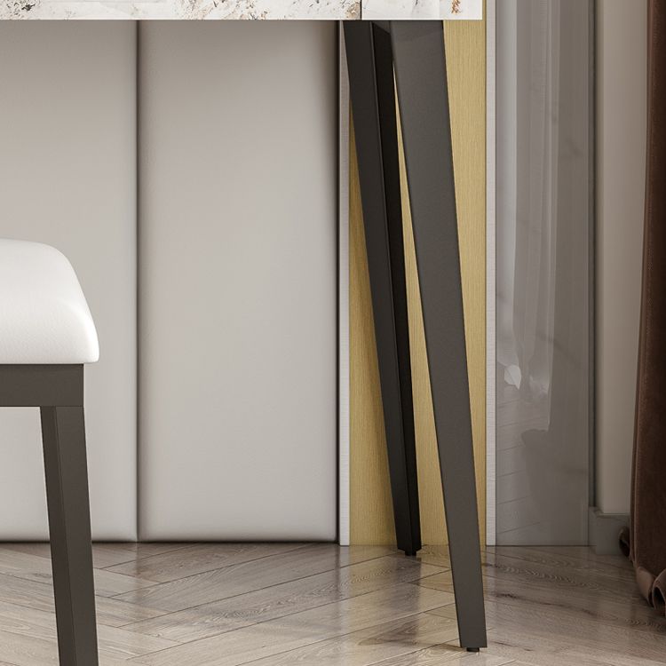 Stone Top Dressing Table Stool Set Black Vanity with Wood Drawers