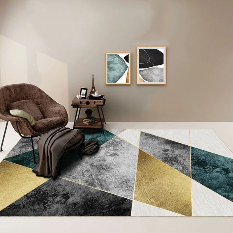 Multicolor Bedroom Rug Polyester Modernism Colorblock Geometric Pattern Rug Washable Pet Friendly Carpet