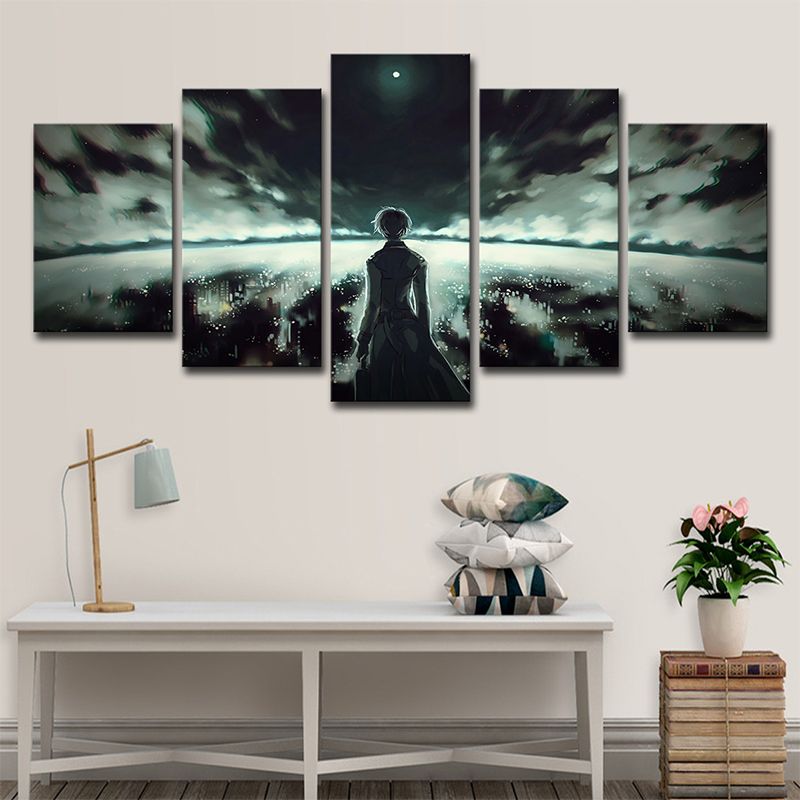 Green Fantasy Wall Art Boy and Night Cityscape Kids Multi-Piece Canvas for Room
