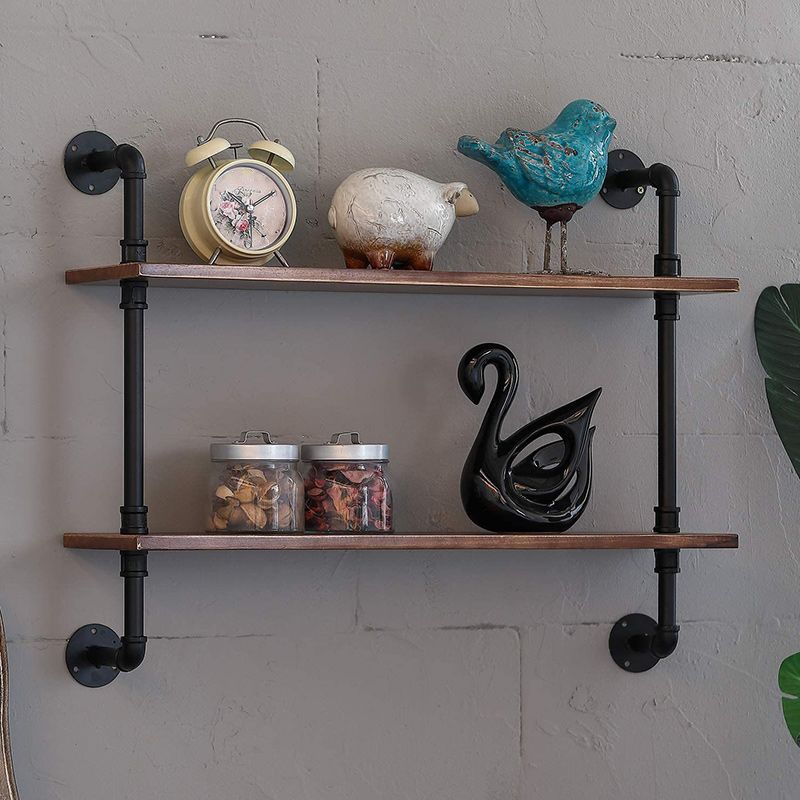 Brown Bookshelf Industrial Style Wall Mounted Bookcase for Home Office