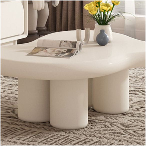Solid Wood Cream Coffee Table Cloud-Shaped 4 Legs Cocktail Table