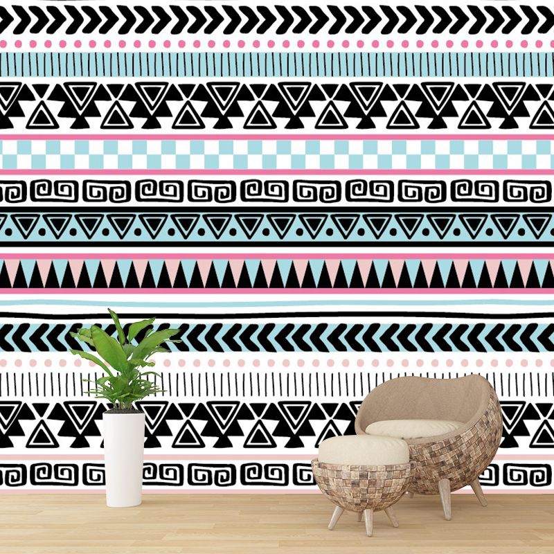 Pink-Blue Seamless Pattern Murals Geometry Boho Stain-Proof Wall Art for Living Room