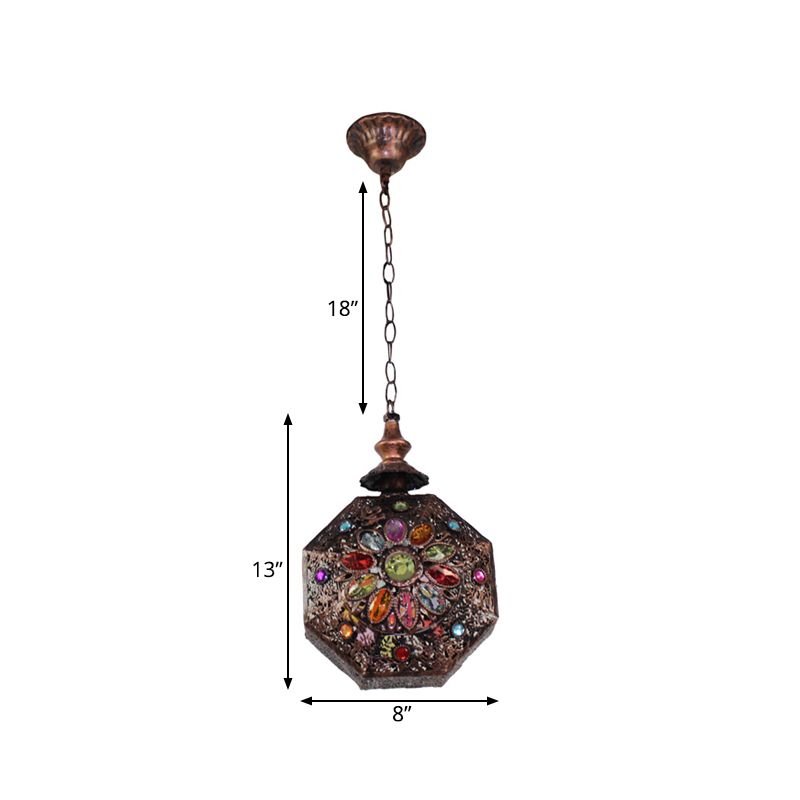 Metal Rust Hanging Light Octagon 1-Light Bohemian Down Lighting Pendant for Bathroom