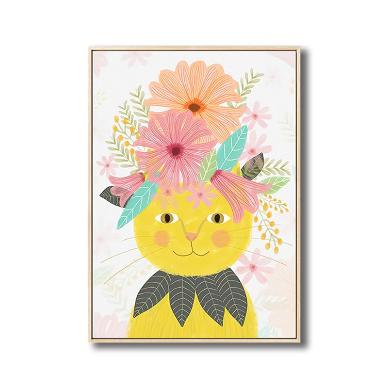 Cartoon-Haustier mit Blumen, Kunstdruck auf Leinwand, strukturiert, farbenfrohe Wanddekoration für das Kinderzimmer