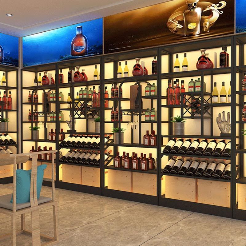 Metal Floor Wine Bottle & Glass Rack Modern Wine Holder with Shelf