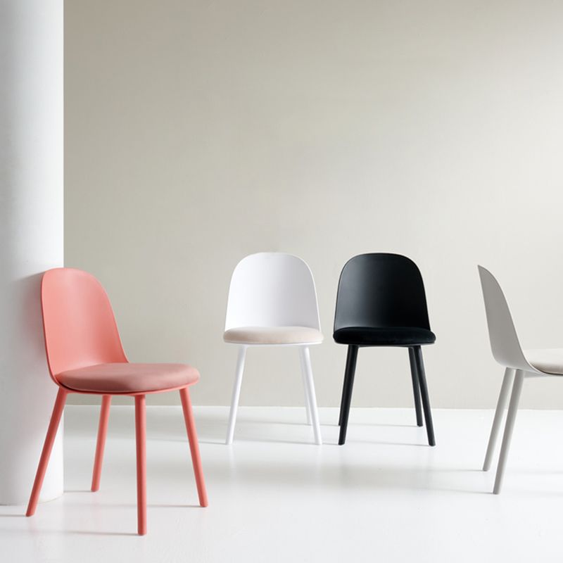 Sillas de cena sin brazos de plástico escandinavo, silla lateral sólida interior con parte trasera