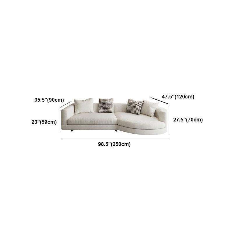 Flannelette Sectional Square Armrest Latex/down Upholstery Filled White Sofa