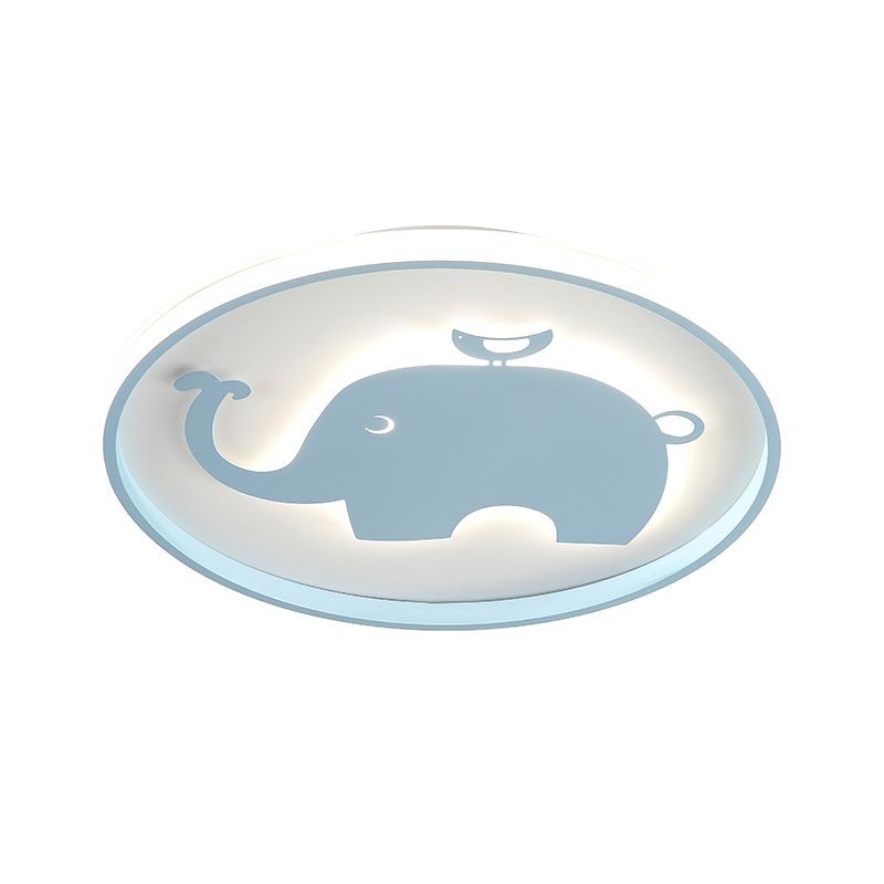 Ring-Flush-Lampe mit blau/rosa Pferd/Elefant-Design, Metall-LED-Cartoon-Deckenleuchte für Kinder