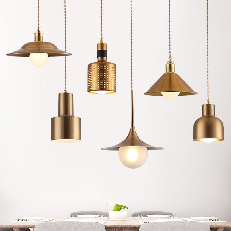 Modern Shaded Hanging Pendant Light Metal Dinning Room Suspended Lighting Fixture in Gold