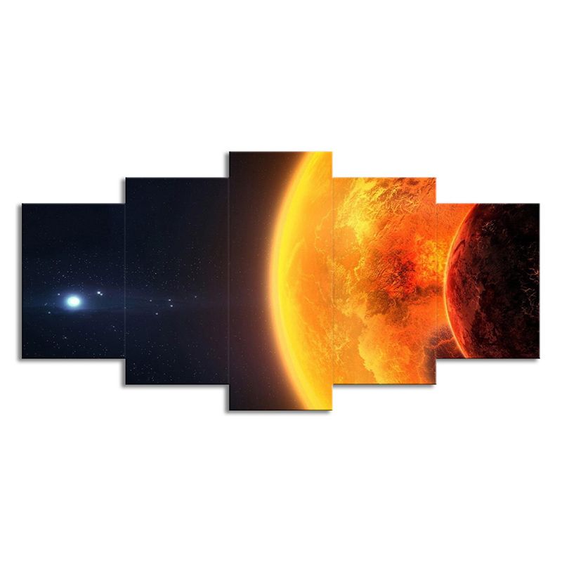 Sun Space Wall Art Print Science Fiction Resplendent Solar View Wall Decor in Orange