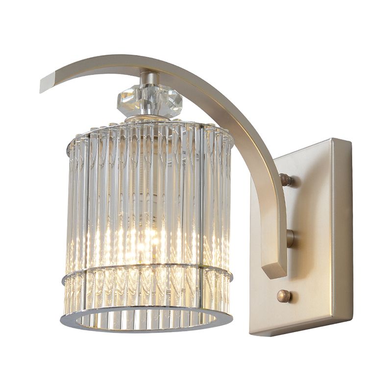 1 lampe murale cylindrique de tête avec un éclairage mural moderniste à l'ombre en cristal transparent en or