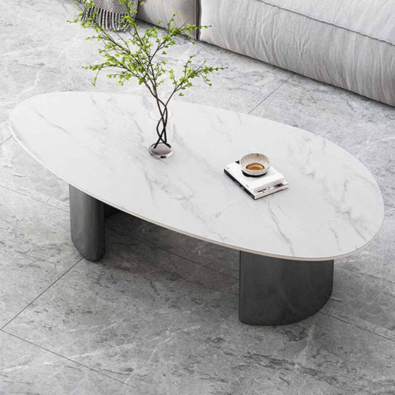 15"H Glam Coffee Table Slate Single White Coffee Cocktail Table
