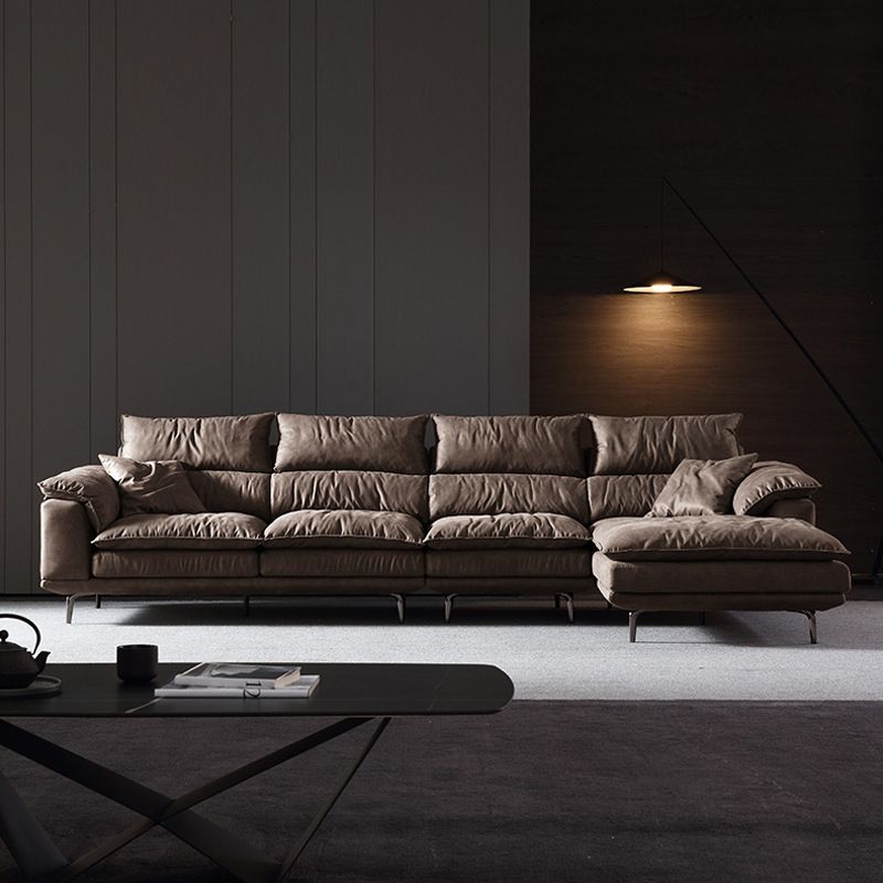 Fabric Pillow Top Arm Sectional Sofa 37.4"High Cushion Back Sofa,Brown