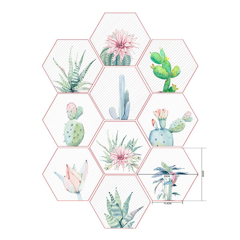 Nordic Potted Plant Wallpaper Panels for Living Room 5-sq ft Stick On Wall Art in Pink-Green