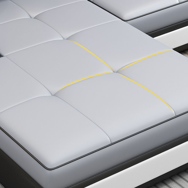 Scandinavian Faux Leather Sectional Sofas Grey L-Shape Modular Sleeper Sectional