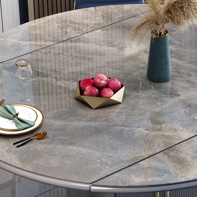 Glam Sintered Stone Extendable Table Round Shape Standard Dining Table for Kitchen