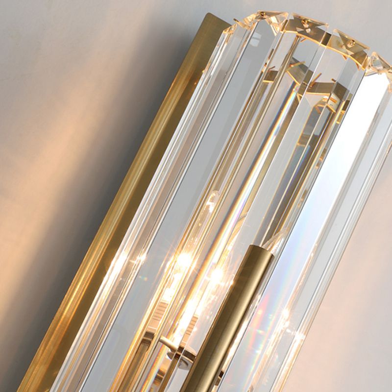 Gold 2-Lights Wall Sconce Modern Style K9 Crystal Cylindrical Wall Mounted Light