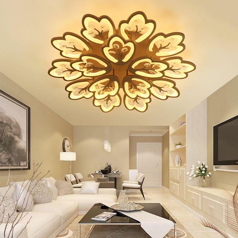 Café 12/15 luces montaje en techo estilo moderno acrílico floral empotrado lámpara en luz cálida/blanca/3 colores, 37.5"/41" de ancho