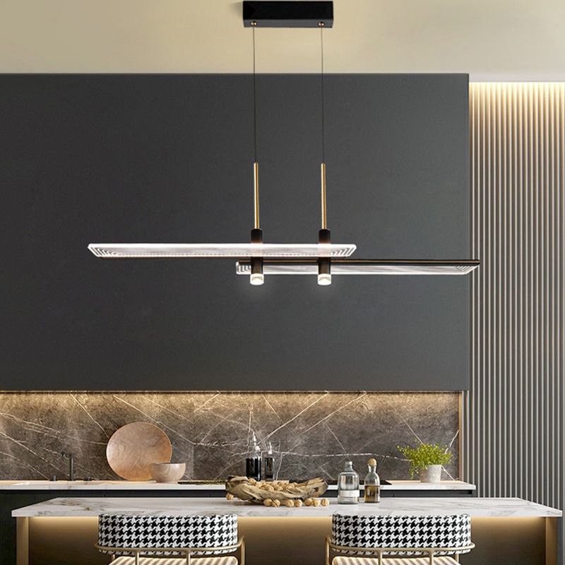 Linear Island Lighting Pendant Rectangle Hanging Island Lights in Metal