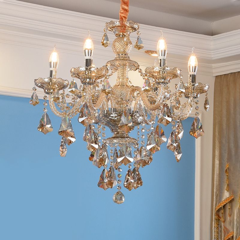 Candlestick Chandelier Light Fixture Crystal Glass Hanging Lamp for Living Room