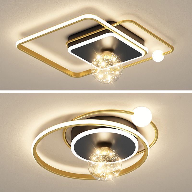 Luz de techo empotrada geométrica negra y dorada, luz empotrada LED estrellada de vidrio transparente modernista