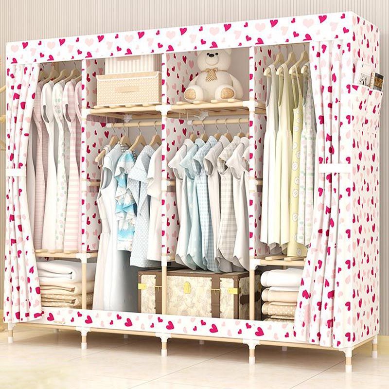 Modern Style Wardrobe with Cloth Rod Solid Wood Bedroom Wardrobe Closet