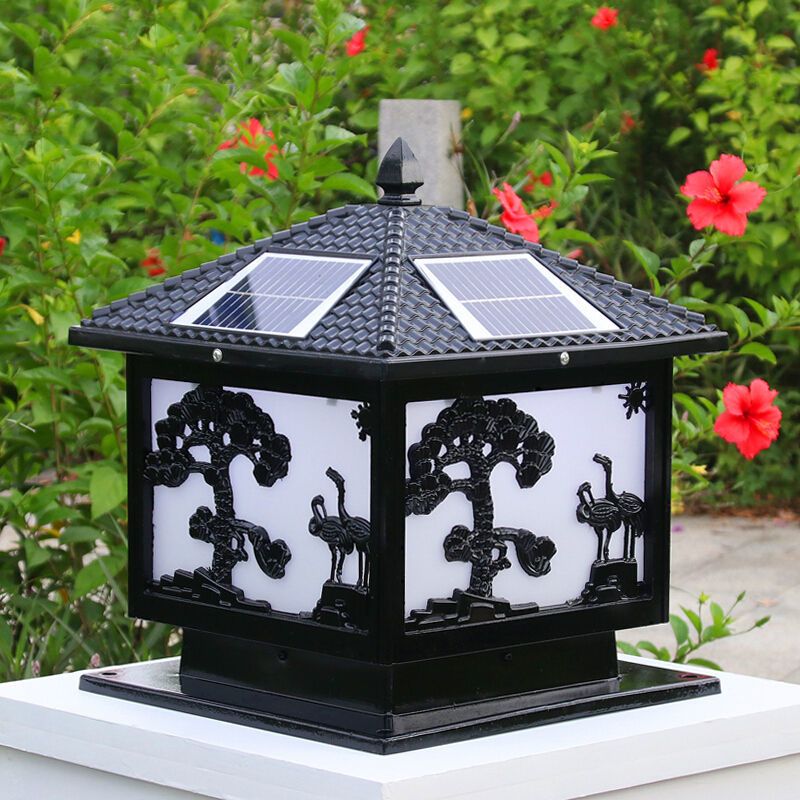 Metal Square Shape Outdoor Light Modern Style 1 Light Solar Pillar Lights