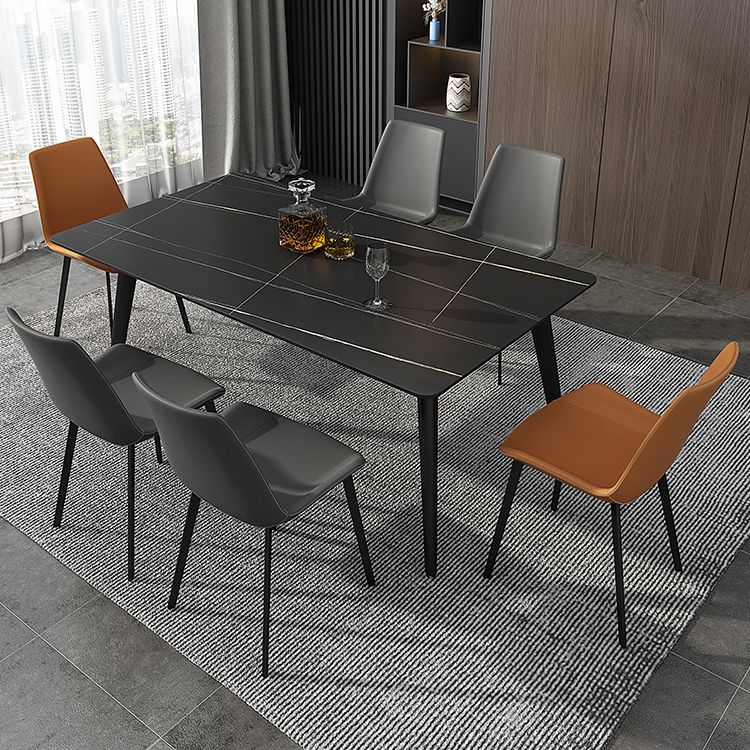 Mesa rectangular de piedra sinterizada industrial con base de acero al carbono negro de 4 patas para el hogar