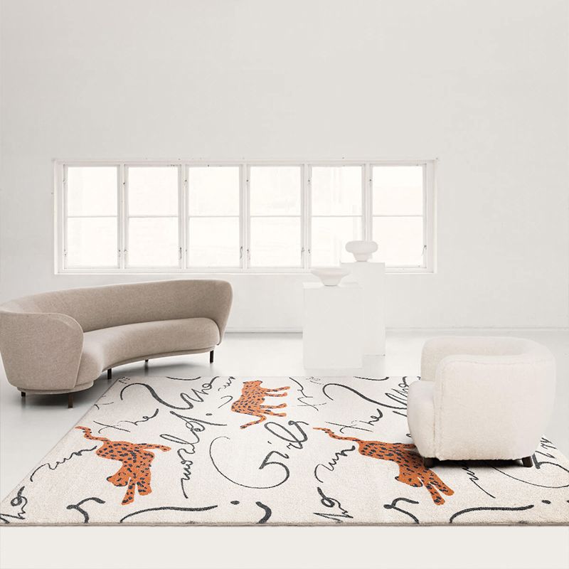 White Modern Carpet Leopard Pattern Polyester Area Rug Non-Slip Backing Rug for Home Decor
